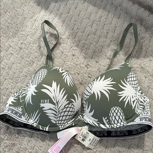 PINK Victoria's Secret Olive Pineapple Print Bra